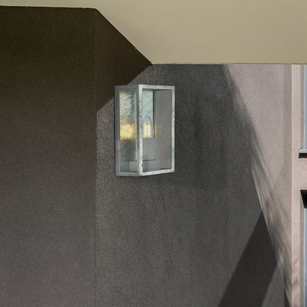 Searchlight Electric Box II Outdoor Wall Light - Galvanised Silver Metal & Glass 90151SI
