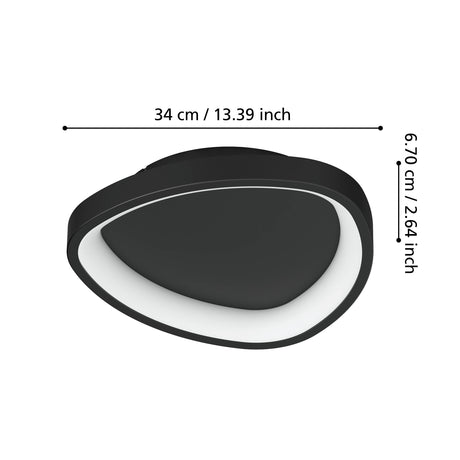 Eglo EU Loretello Steel LED Modern Ceiling Light, Black 35cm