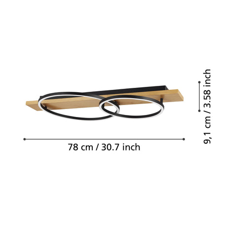 Eglo EU Boyal Ceiling Light Wood Black 2 Frame LED Ceiling Light with Intersecting Frames and White Wood