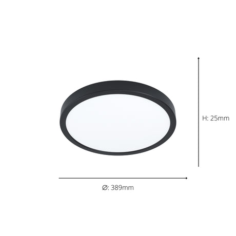 Eglo EU Fueva 6-Z Smart Control RGB IP44 Plastic Round Ceiling Light, 38.9cm Black