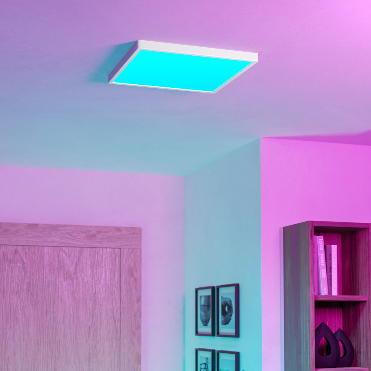 Eglo EU Fueva 6-Z Smart Control RGB IP44 Plastic Square Ceiling Light, 39cm White