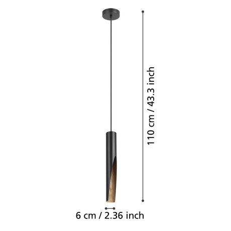 Eglo EU Barbotto Black Steel & Brown LED Single Pendant