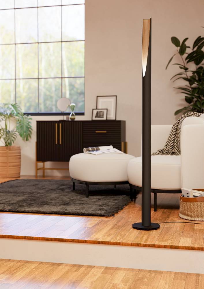 Eglo EU Barbotto Black Steel & Brown LED Floor Lamp