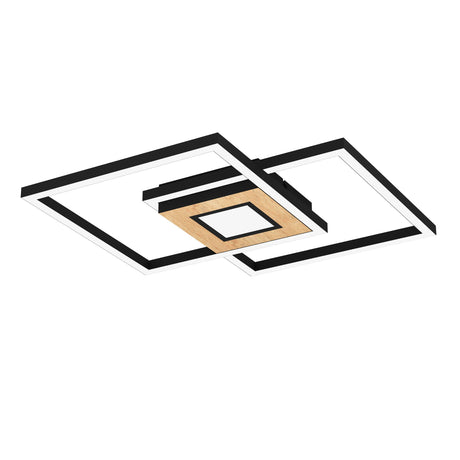 Eglo EU Marinello Metal & Wood, Black/Brown LED Ceiling Light, Square