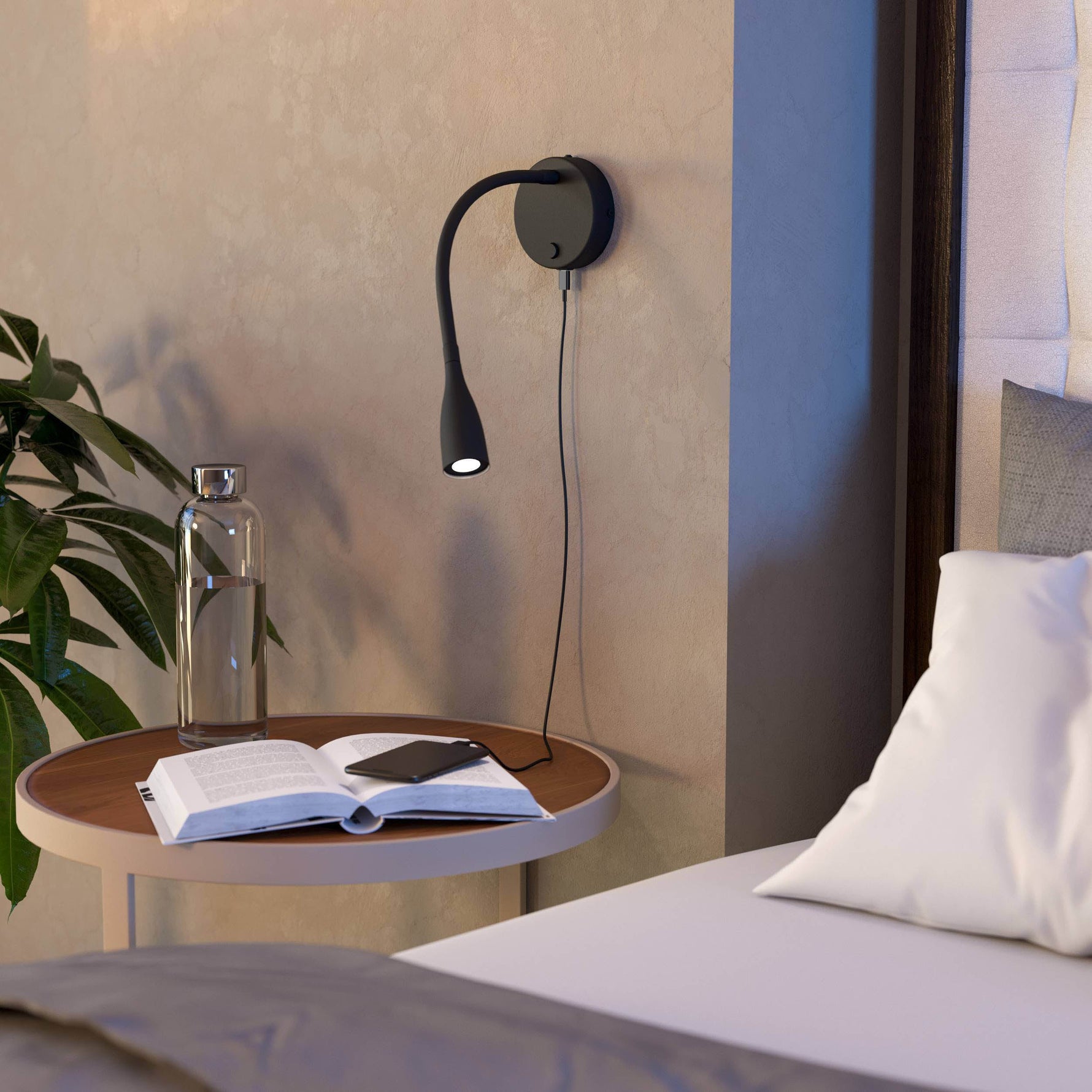 Eglo EU Olivandino LED Wall Light Matte Black Steel with Flexible Reading Arm, Warm White 3000K product image - Endon Lighting from First Light Direct with great prices and fast UK delivery