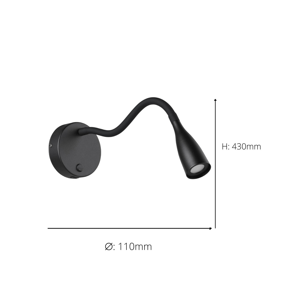 Eglo EU Olivandino LED Wall Light Black Steel with Flexible Reading Arm and USB Charging Port, Warm White 3000K