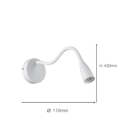 Eglo EU Olivandino LED Wall Light White Steel with Flexible Reading Arm and USB Charging Port, Warm White 3000K