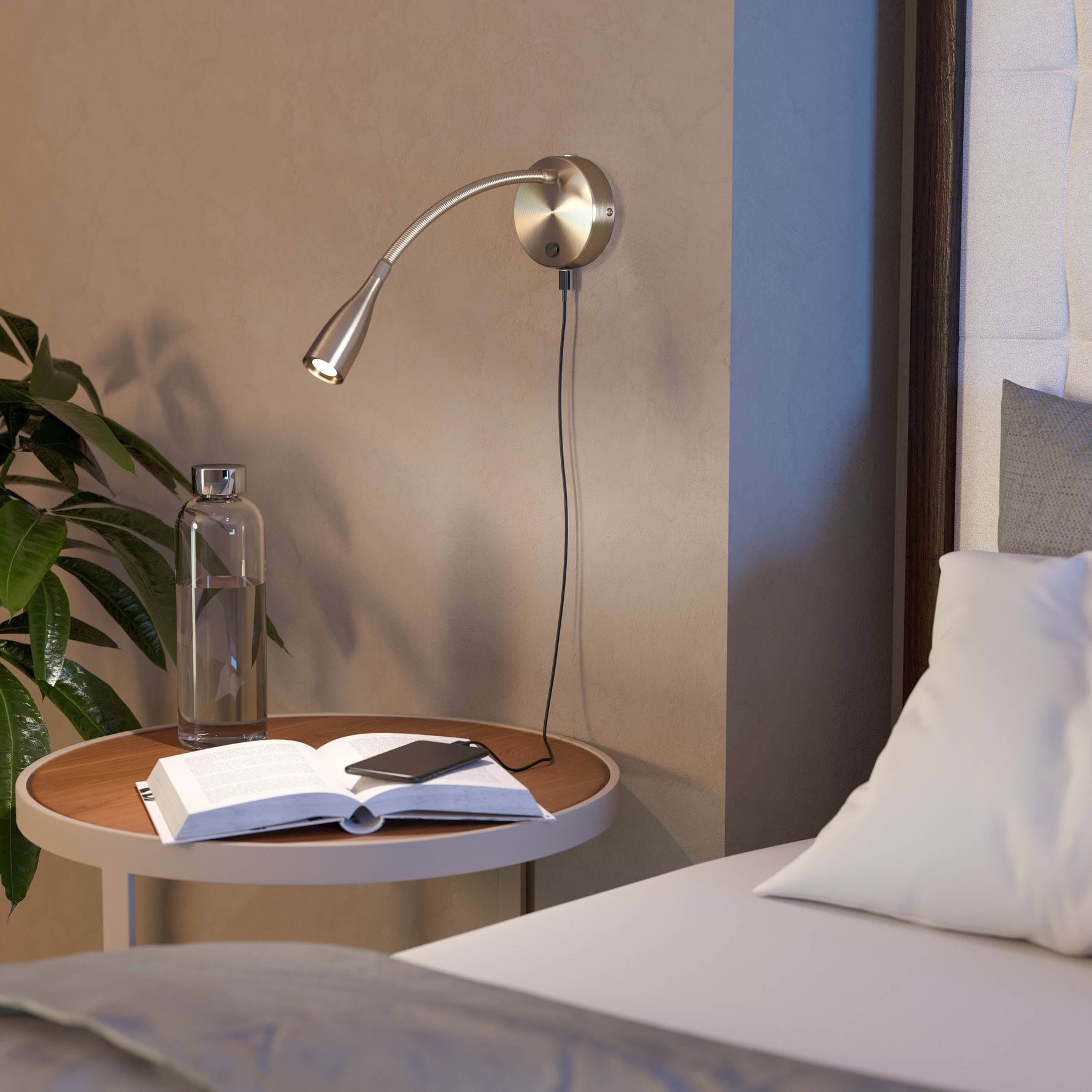 Eglo EU Olivandino LED Wall Light White Steel with Flexible Reading Arm and USB Charging Port, Warm White 3000K