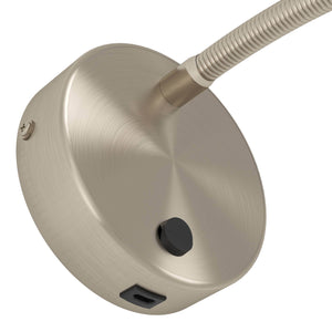 Eglo EU Olivandino LED Wall Light Satin Nickel Steel with Flexible Reading Arm and USB Charging Port, Warm White 3000K