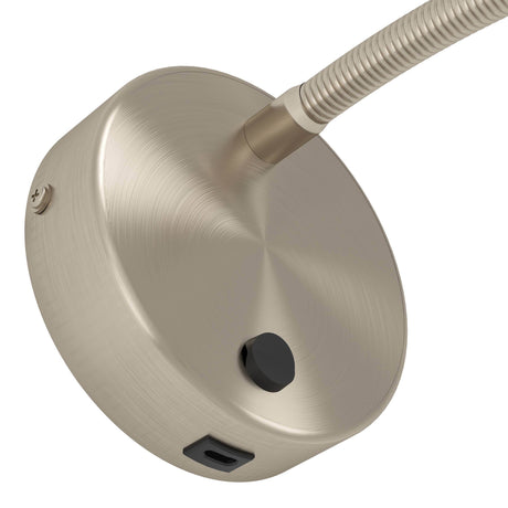 Eglo EU Olivandino LED Wall Light Satin Nickel Steel with Flexible Reading Arm and USB Charging Port, Warm White 3000K
