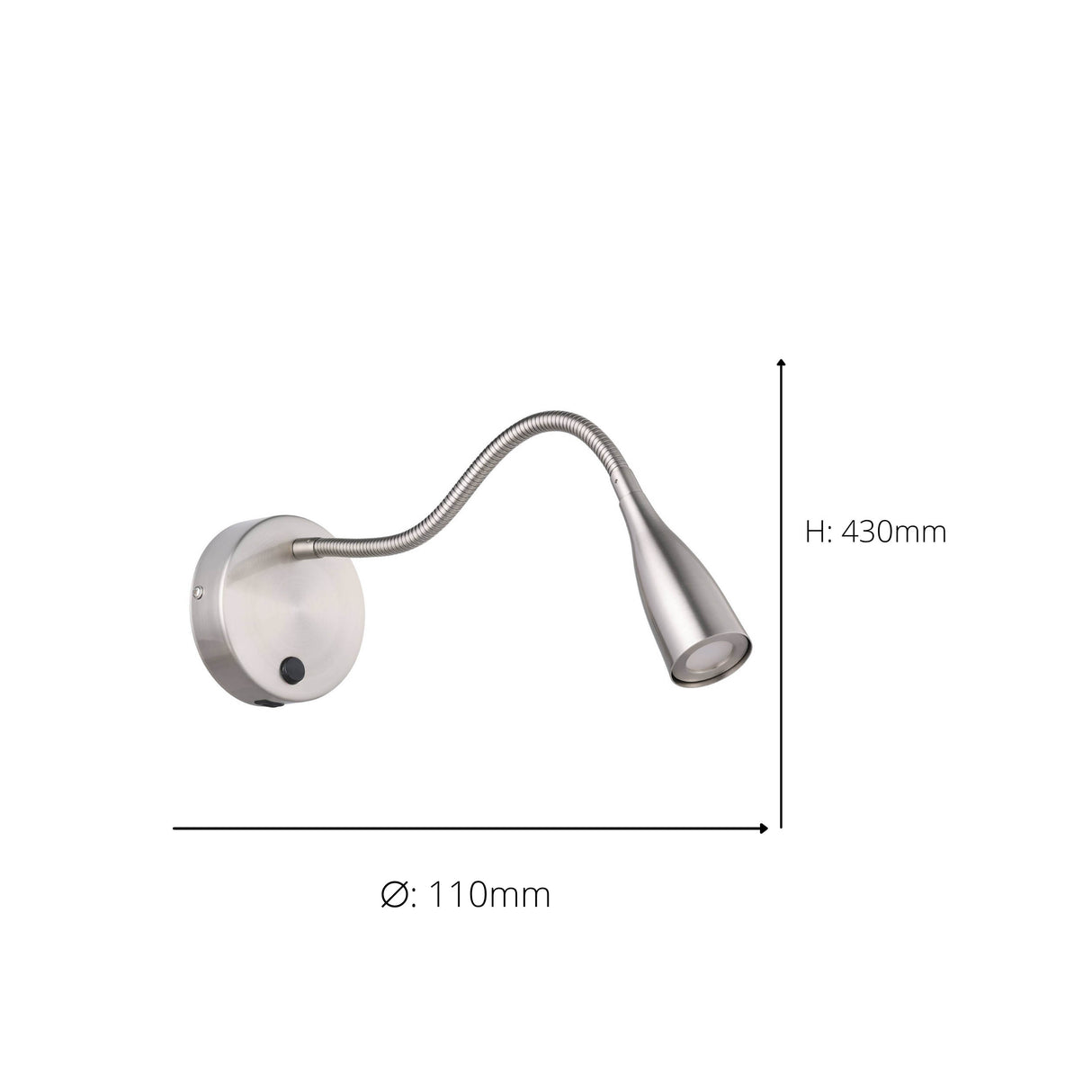 Eglo EU Olivandino LED Wall Light Satin Nickel Steel with Flexible Reading Arm and USB Charging Port, Warm White 3000K