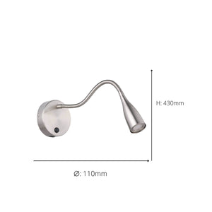 Eglo EU Olivandino LED Wall Light Satin Nickel Steel with Flexible Reading Arm and USB Charging Port, Warm White 3000K