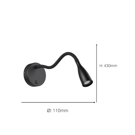Eglo EU Olivandino LED Wall Light Matte Black Steel with Flexible Reading Arm, Warm White 3000K