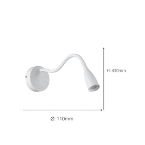 Eglo EU Olivandino LED Wall Light White Steel with Flexible Reading Arm, Warm White 3000K