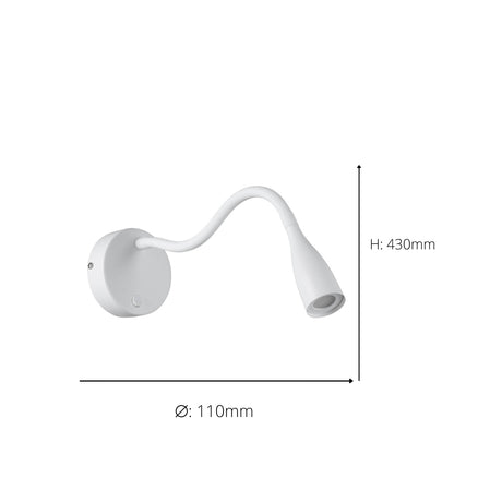 Eglo EU Olivandino LED Wall Light White Steel with Flexible Reading Arm, Warm White 3000K