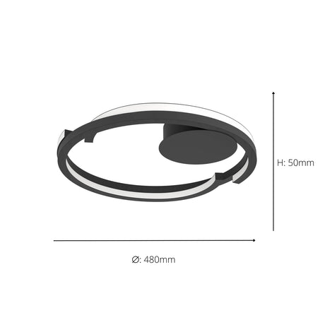 Eglo EU Mezzomonte LED Ceiling Light 48cm Circular Black, Tuneable White and Dimmable with Remote Control