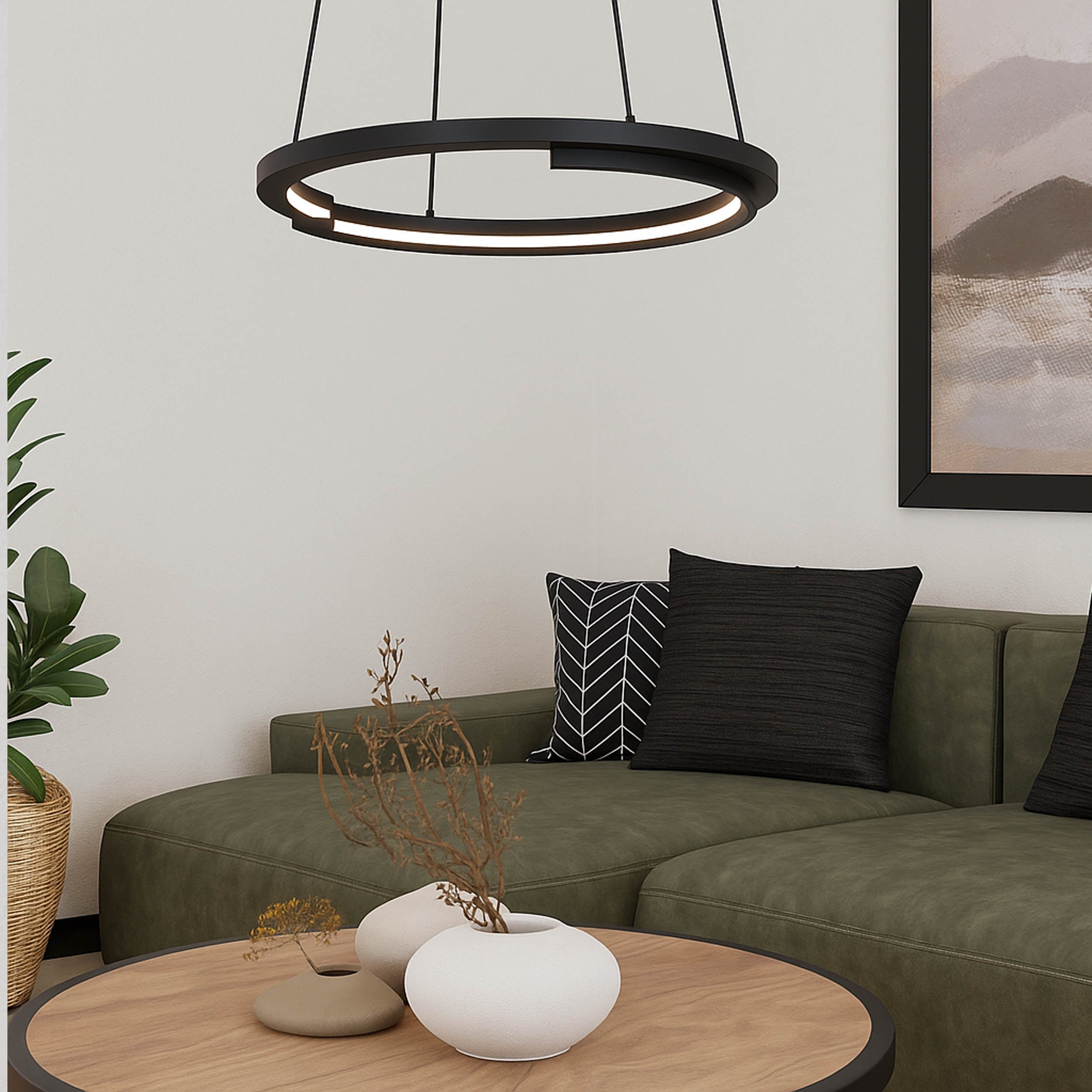 Eglo EU Mezzomonte LED Pendant Light 48cm Circular Bronze & Black, Tuneable White and Dimmable with Remote Control