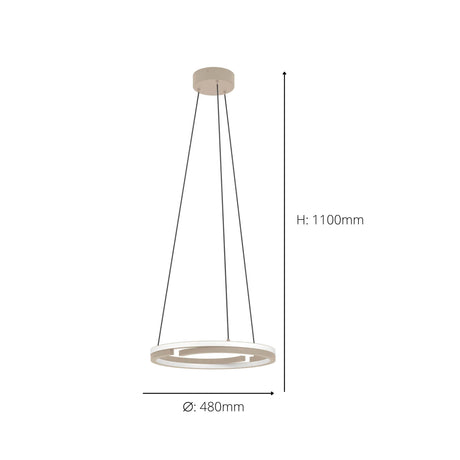 Eglo EU Mezzomonte LED Pendant Light 48cm Circular Sandy, Tuneable White and Dimmable with Remote Control