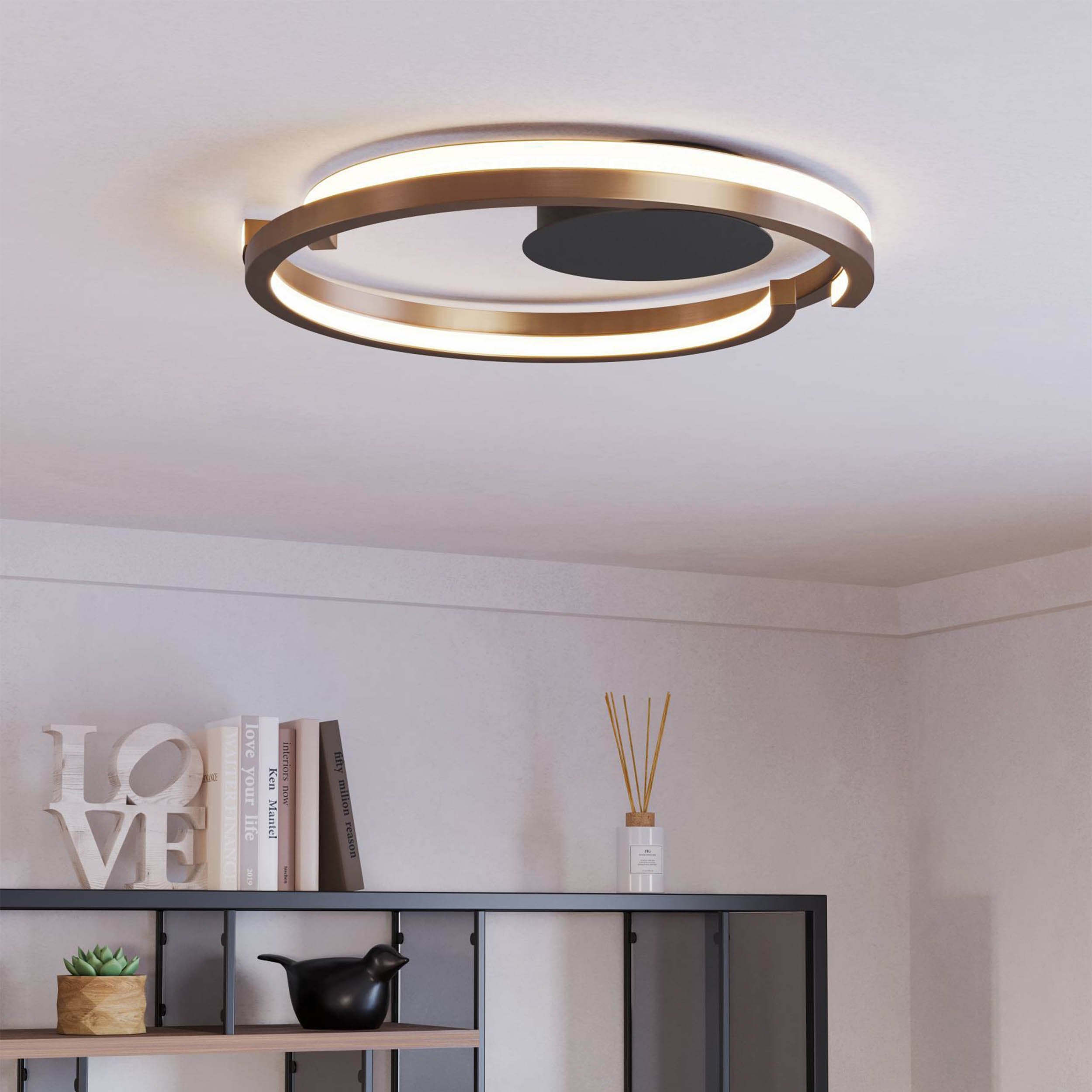 Eglo EU Mezzomonte LED Ceiling Light 48cm Circular Sandy, Tuneable White and Dimmable with Remote Control product image - Endon Lighting from First Light Direct with great prices and fast UK delivery