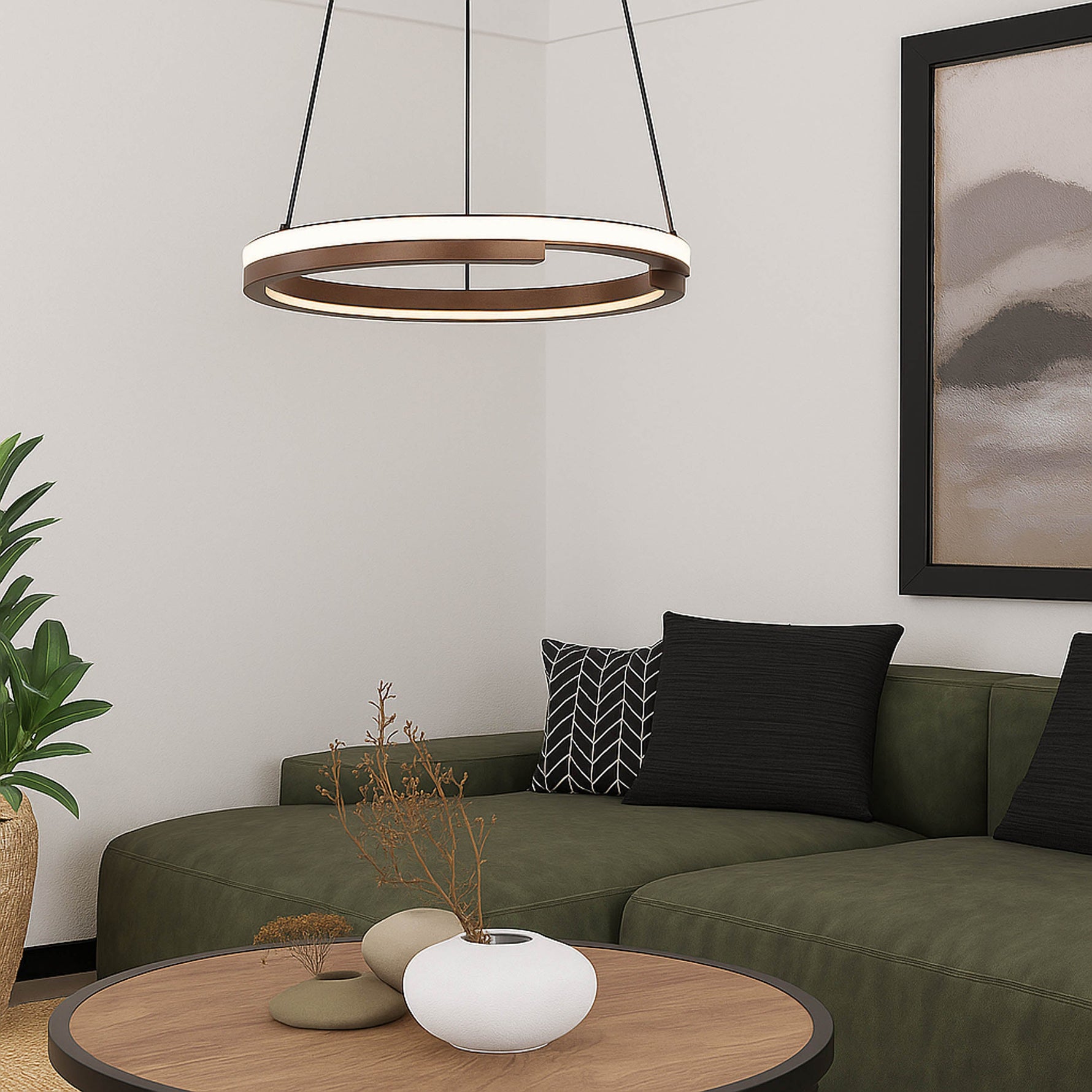 Eglo EU Mezzomonte LED Pendant Light 48cm Circular Sandy, Tuneable White and Dimmable with Remote Control