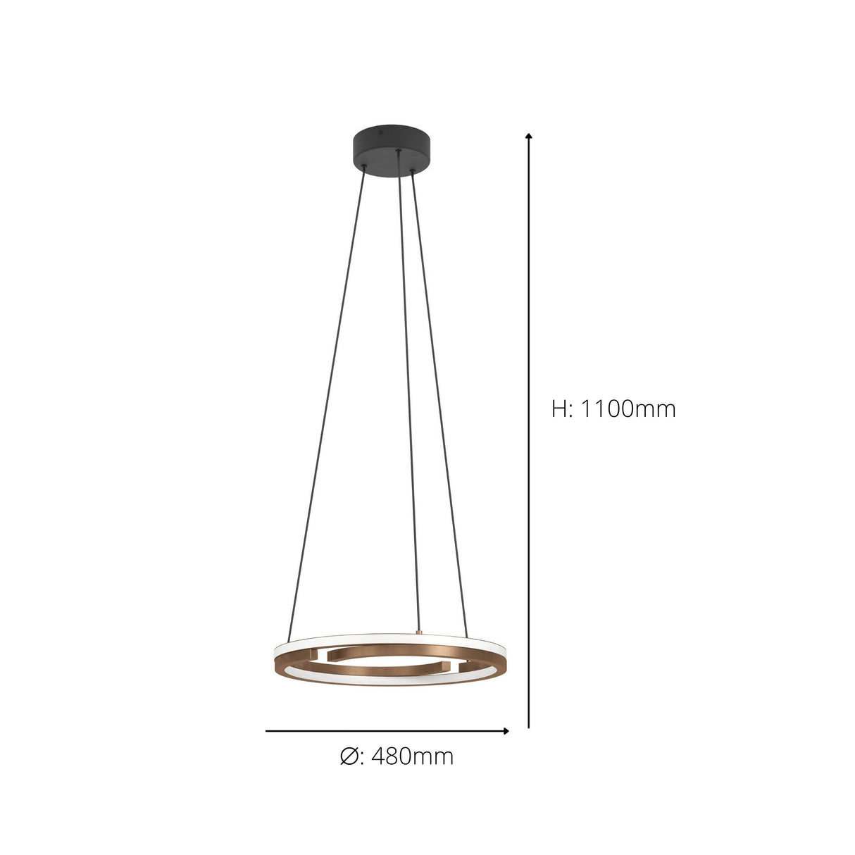 Eglo EU Mezzomonte LED Pendant Light 48cm Circular Bronze & Black, Tuneable White and Dimmable with Remote Control