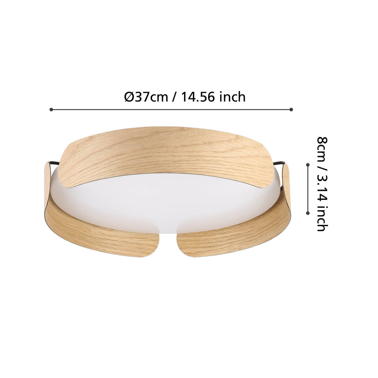 Eglo EU Valcasotto Ceiling Light Wood Look 40 cm Round LED Ceiling Light with Curved Wooden Accents