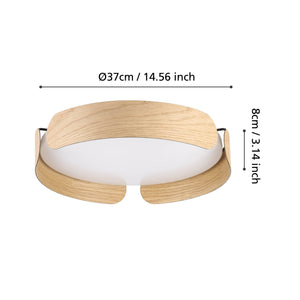 Eglo EU Valcasotto Ceiling Light Wood Look 40 cm Round LED Ceiling Light with Curved Wooden Accents
