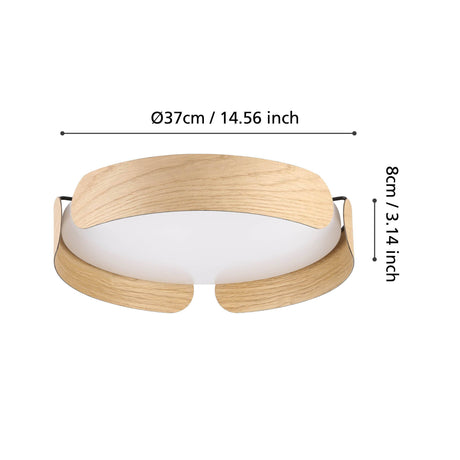 Eglo EU Valcasotto Ceiling Light Wood Look 40 cm Round LED Ceiling Light with Curved Wooden Accents