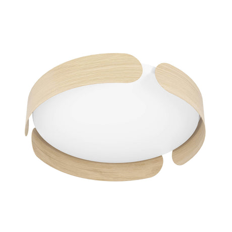 Eglo EU Valcasotto Ceiling Light Wood Look 40 cm Round LED Ceiling Light with Curved Wooden Accents