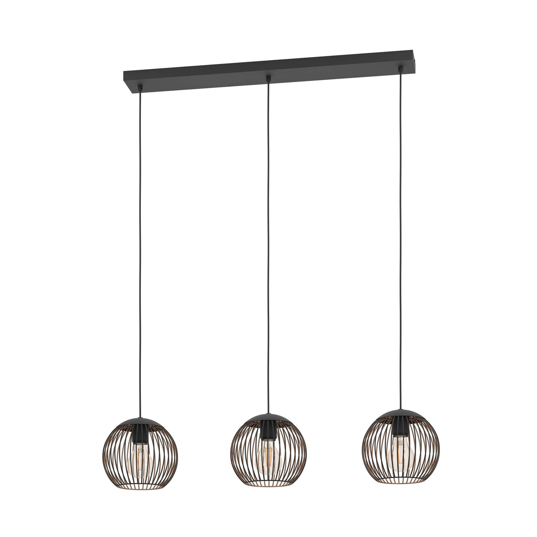 Eglo EU Almanzora Triple Hanging Pendant Light Black and Copper E27