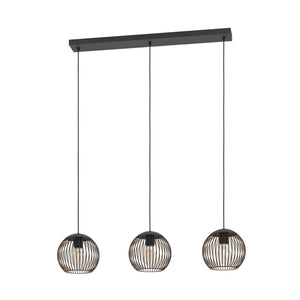 Eglo EU Almanzora Triple Hanging Pendant Light Black and Copper E27