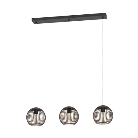 Eglo EU Almanzora Triple Hanging Pendant Light Black and Copper E27