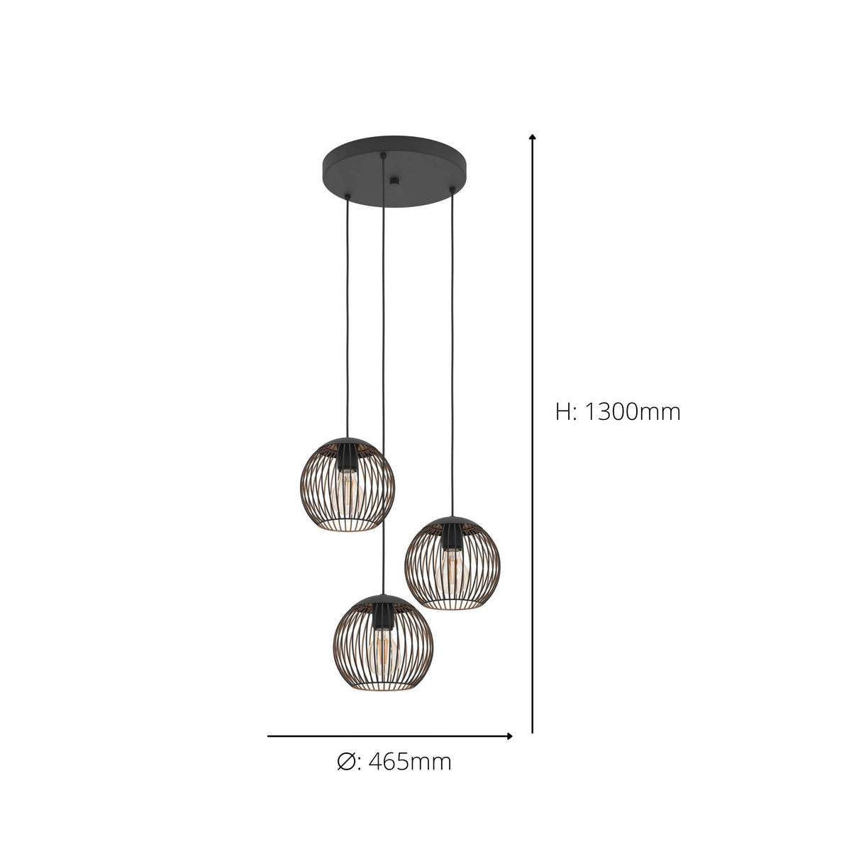 Eglo EU Almanzora Three Light Hanging Cluster Pendant Black and Copper E27