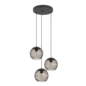 Eglo EU Almanzora Three Light Hanging Cluster Pendant Black and Copper E27