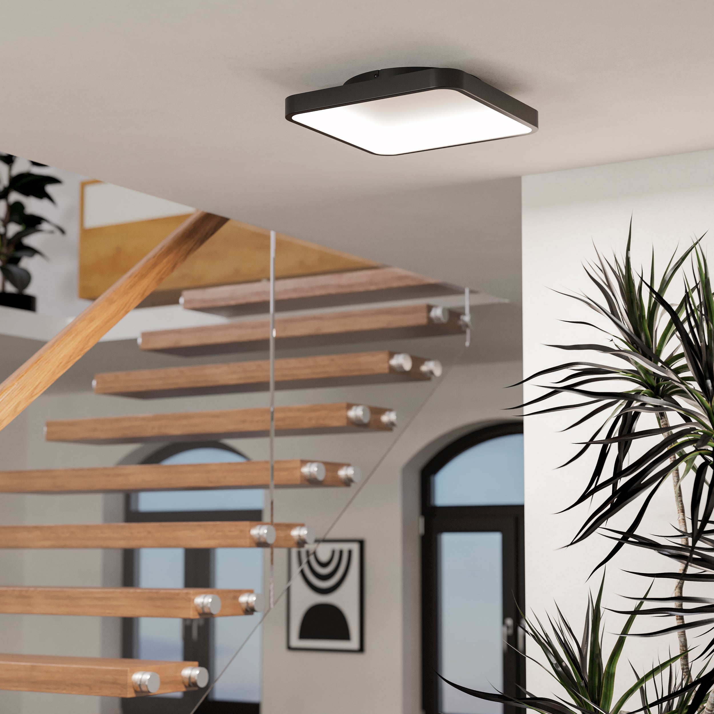Eglo EU Loretello-Z Smart Control Steel LED RGB Modern Ceiling Light, White Square product image - Endon Lighting from First Light Direct with great prices and fast UK delivery