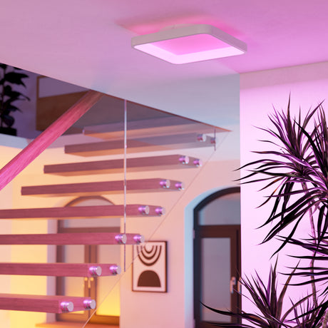 Eglo EU Loretello-Z Smart Control Steel LED RGB Modern Ceiling Light, White Square