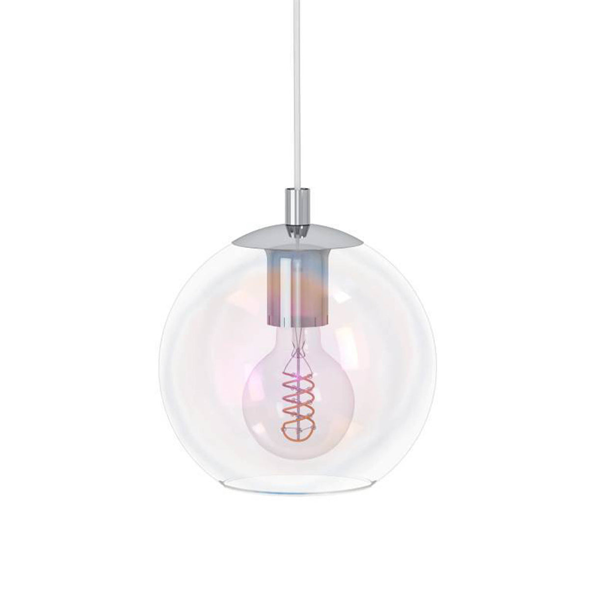 Eglo EU Ariscani 2 Single Pendant Light with an Iridescent Clear Glass Globe E27
