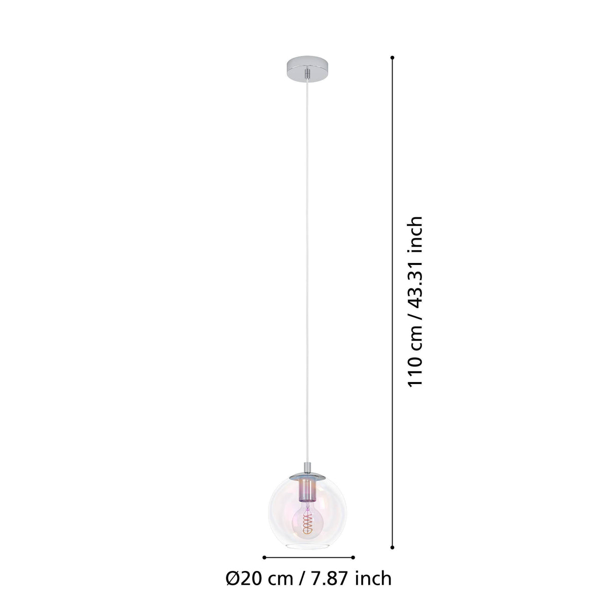 Eglo EU Ariscani 2 Single Pendant Light with an Iridescent Clear Glass Globe E27