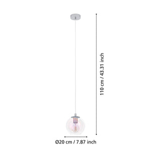 Eglo EU Ariscani 2 Single Pendant Light with an Iridescent Clear Glass Globe E27