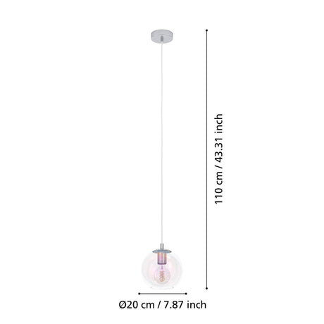 Eglo EU Ariscani 2 Single Pendant Light with an Iridescent Clear Glass Globe E27