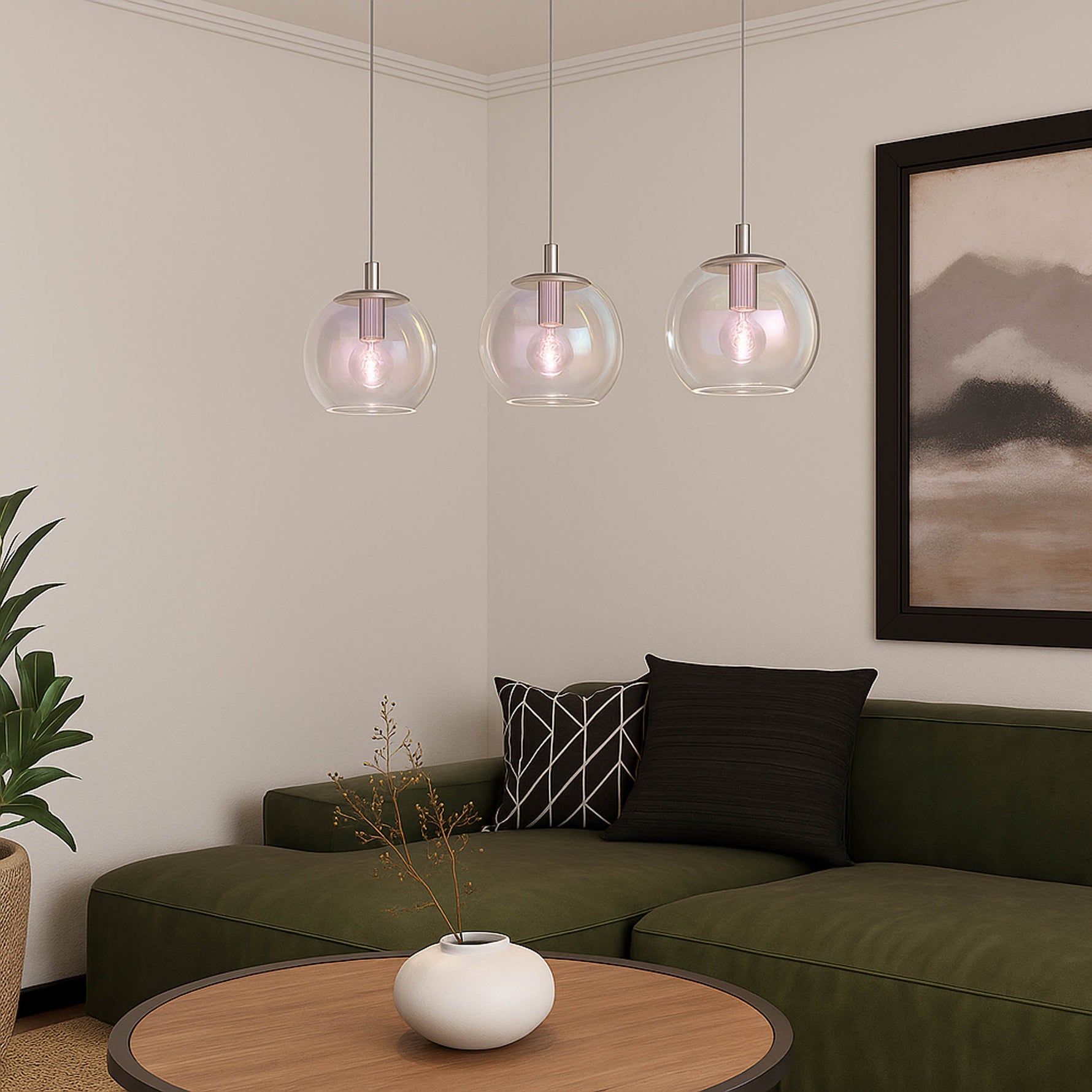 Eglo EU Ariscani Three Light Hanging Pendant with Iridescent Copper Glass Globes