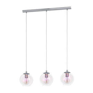 Eglo EU Ariscani 2 Three Light Hanging Pendant with Iridescent Clear Glass Globes E27