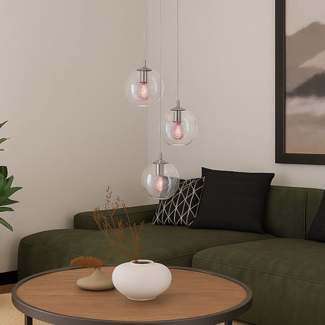 Eglo EU Ariscani 2 Three Light Cluster Hanging Pendant with Staggered Iridescent Clear Glass Globes E27