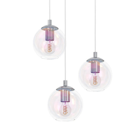 Eglo EU Ariscani 2 Three Light Cluster Hanging Pendant with Staggered Iridescent Clear Glass Globes E27