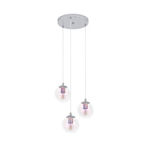 Eglo EU Ariscani 2 Three Light Cluster Hanging Pendant with Staggered Iridescent Clear Glass Globes E27