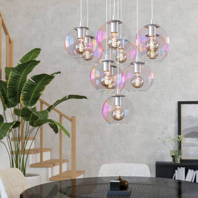 Eglo EU Ariscani 2 Ten Light Cluster Hanging Pendant with Iridescent Clear Glass Globes E27
