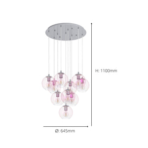 Eglo EU Ariscani 2 Ten Light Cluster Hanging Pendant with Iridescent Clear Glass Globes E27