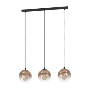 Eglo EU Ariscani Three Light Hanging Pendant with Iridescent Copper Glass Globes