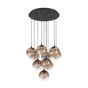 Eglo EU Ariscani 1 Ten Light Cluster Hanging Pendant with Iridescent Copper Glass Globes