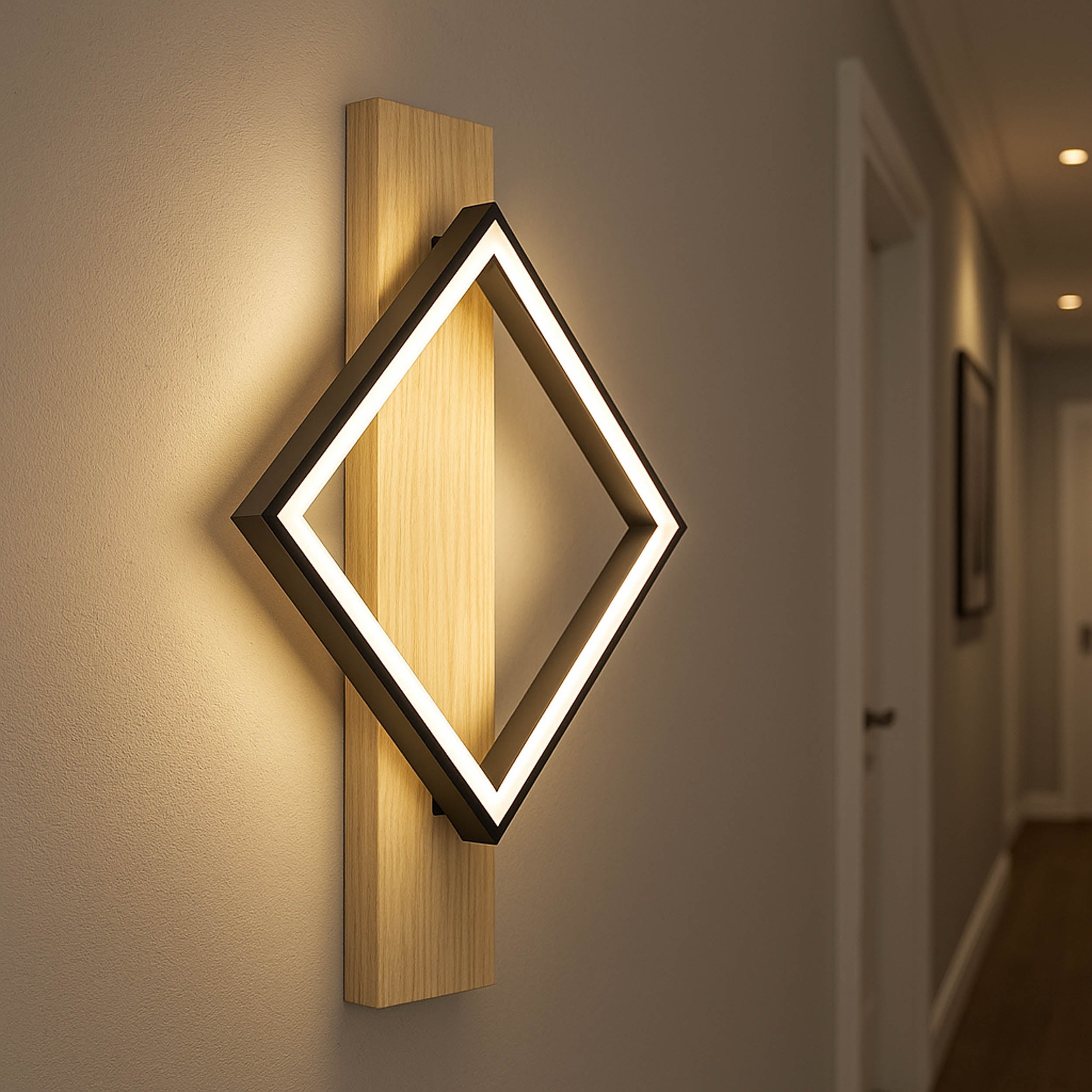 Eglo EU Boyal LED Table Lamp with a Single Black Square Frame and Dark Wood Panel